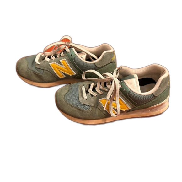 New Balance 574 Women's Mallard Green Yellow White Trainers Size 6.5 - Picture 3 of 8